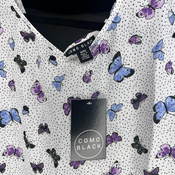 Como Black (M) Ruffle Hem Tie Side Open Upper Back Butterfly Top Blouse - Picture 6 of 12